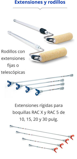 Extensiones y rodillos Extensiones rígidas para boquillas RAC X y RAC 5 de 10, 15, 20 y 30 pulg. Rodillos con extensiones fijas o telescópicas