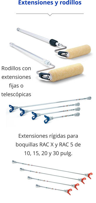 Extensiones y rodillos Extensiones rígidas para boquillas RAC X y RAC 5 de 10, 15, 20 y 30 pulg. Rodillos con extensiones fijas o telescópicas
